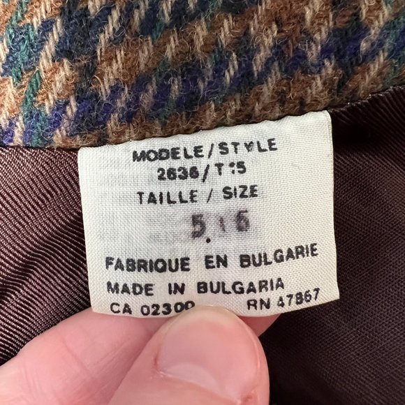 Vintage Preppy Oversized Wool Houndstooth Tweed Plaid Long Blazer Jacket Coat - Picture 6 of 7